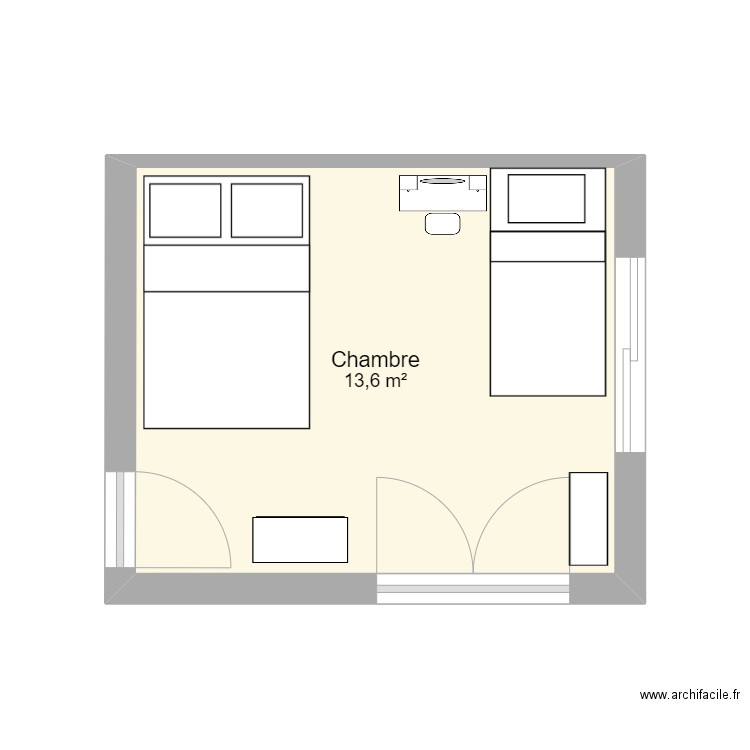 Chambre fille . Plan de 1 pièce et 14 m2