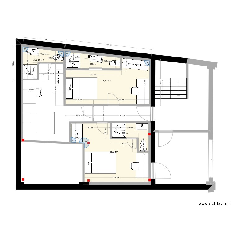 Plan 1er Chambres/2/2. Plan de 3 pièces et 35 m2