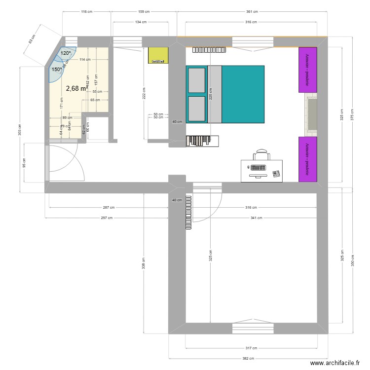 Projet Appart. Plan de 1 pièce et 3 m2