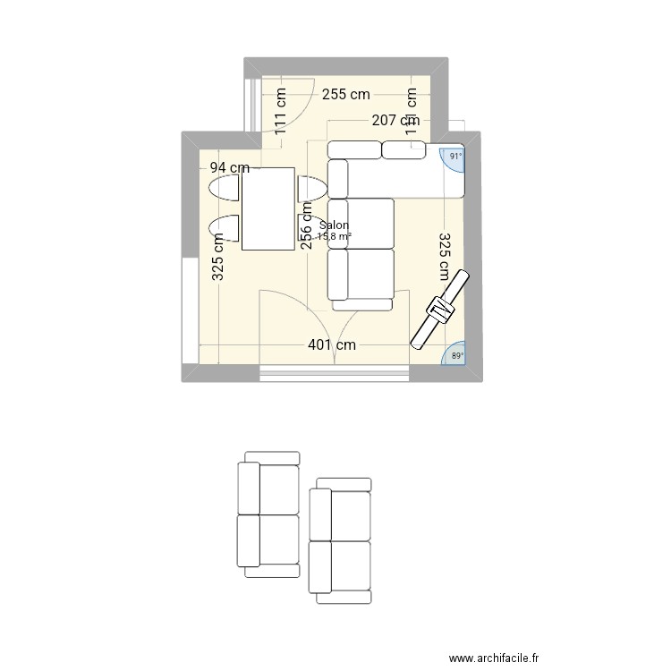 Futur aménagement . Plan de 1 pièce et 16 m2