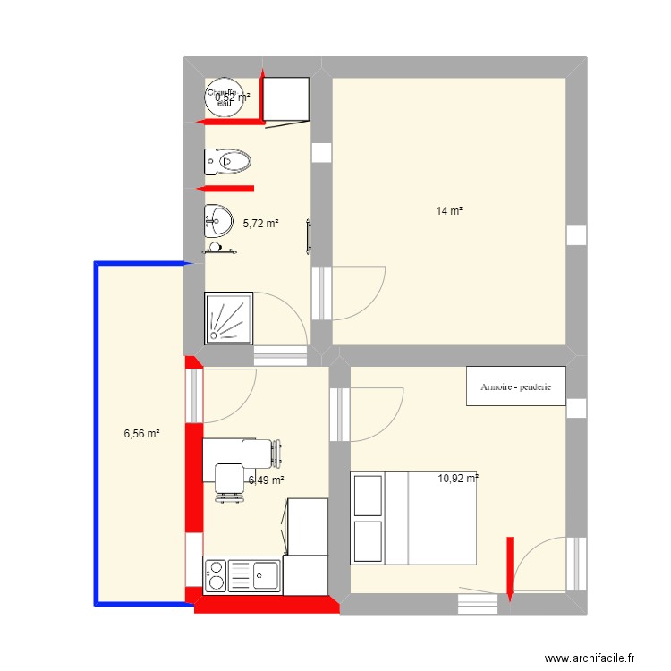 Idée père RDC 1 total. Plan de 6 pièces et 44 m2