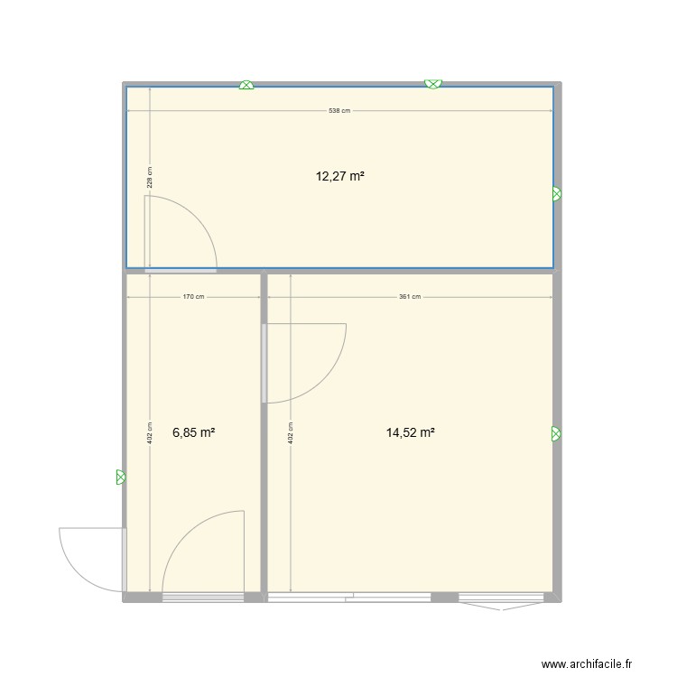 Bureau ferme. Plan de 3 pièces et 34 m2