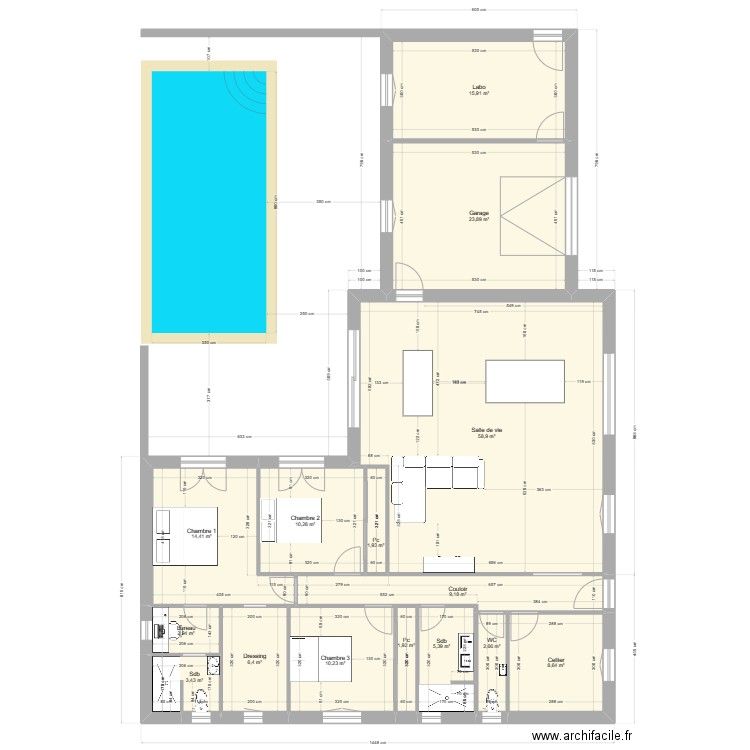 béa14. Plan de 15 pièces et 176 m2