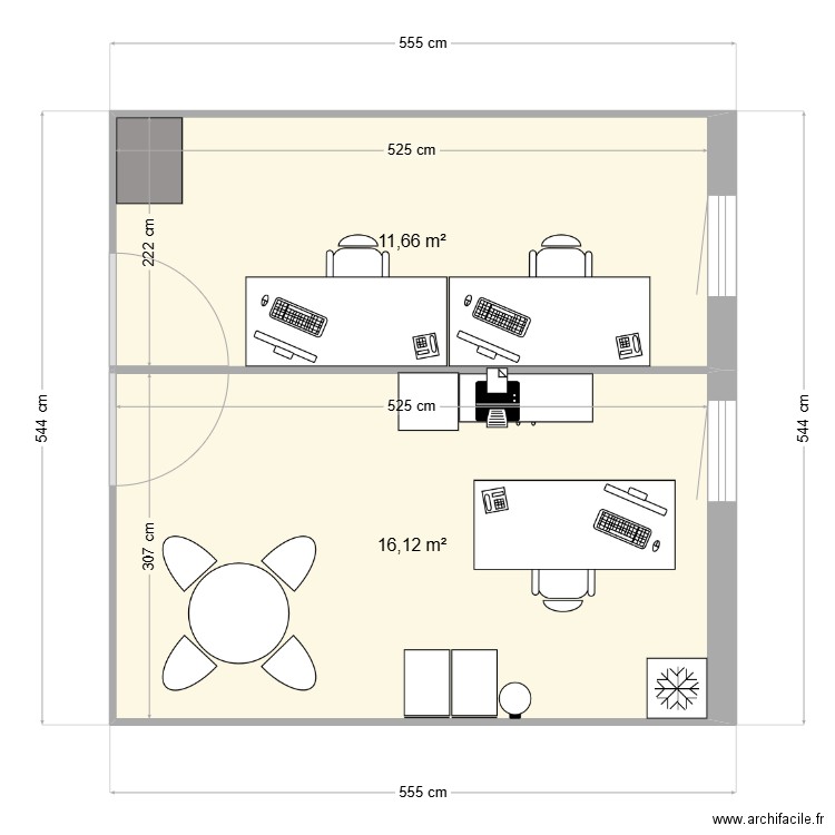 bureau CDP. Plan de 2 pièces et 28 m2