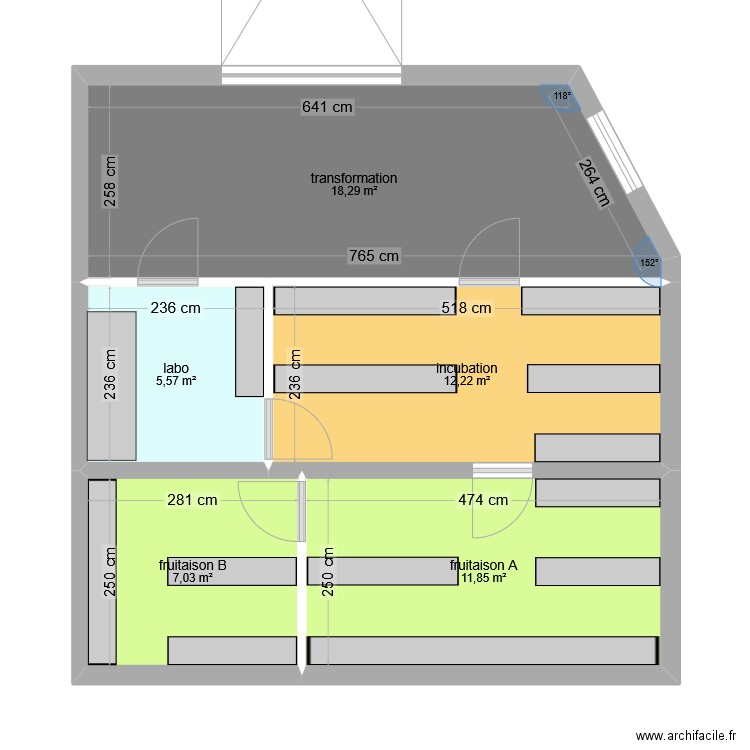 champignonnière chalet. Plan de 5 pièces et 55 m2