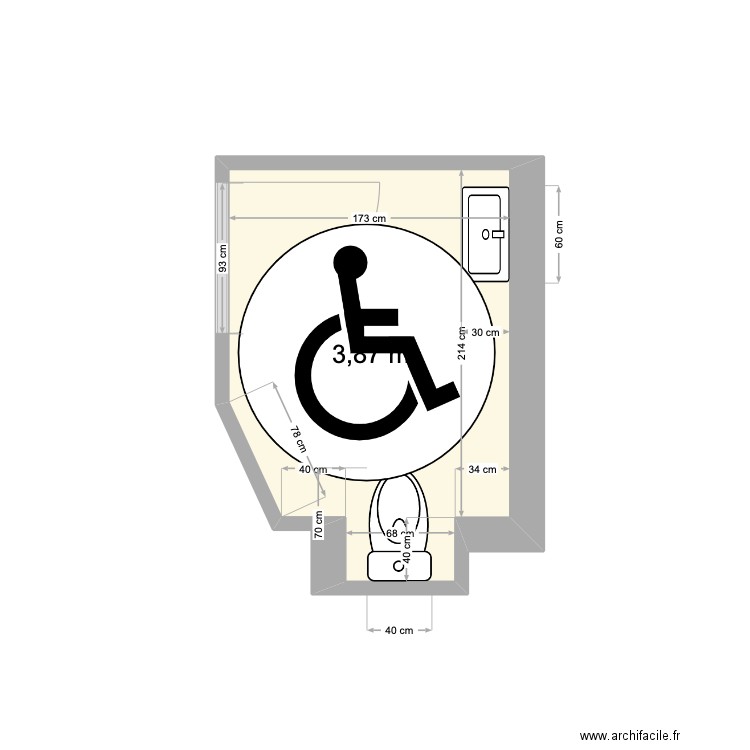 WC AGEN. Plan de 1 pièce et 4 m2