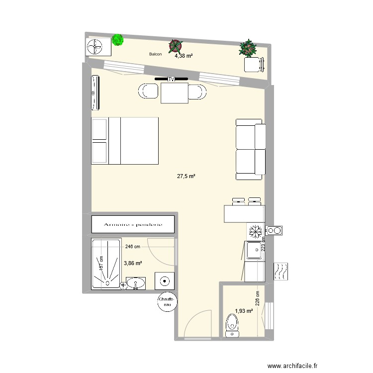 courslafayetteV0. Plan de 5 pièces et 39 m2