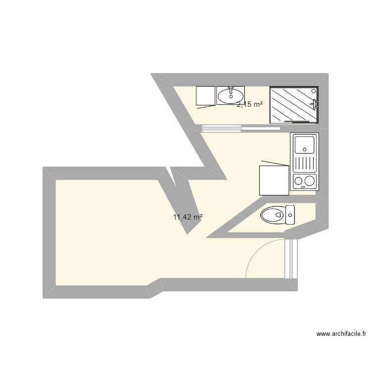 appart  14 e test 2. Plan de 2 pièces et 14 m2