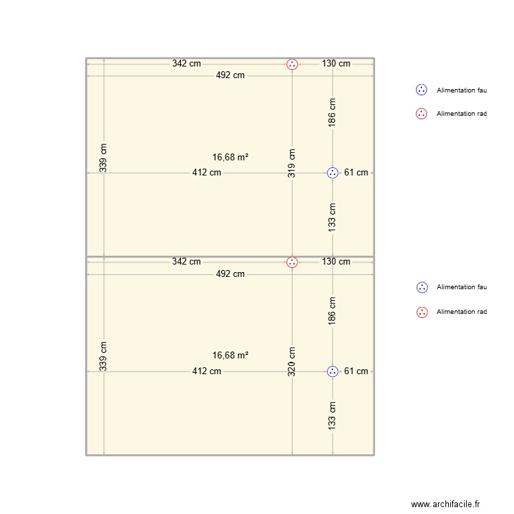 cab1 et cab2 mut de Dole electricité. Plan de 2 pièces et 33 m2