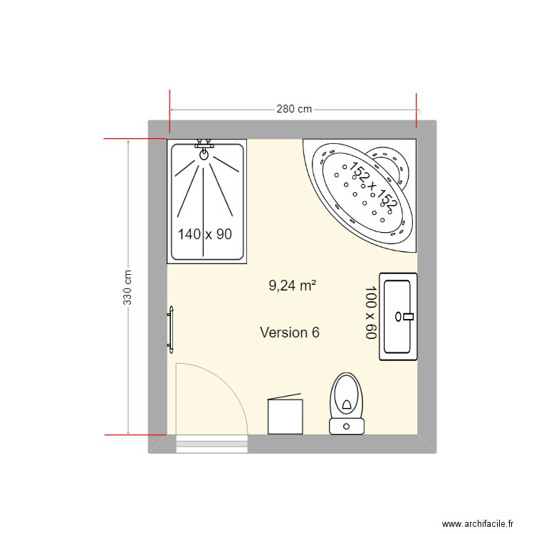 SDB06. Plan de 1 pièce et 9 m2