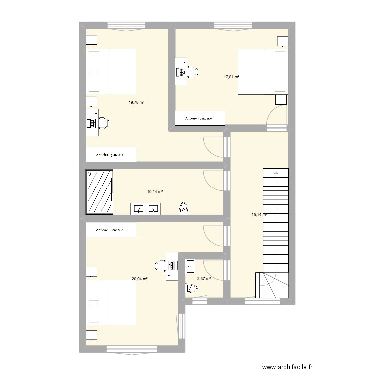 1er etage. Plan de 6 pièces et 84 m2