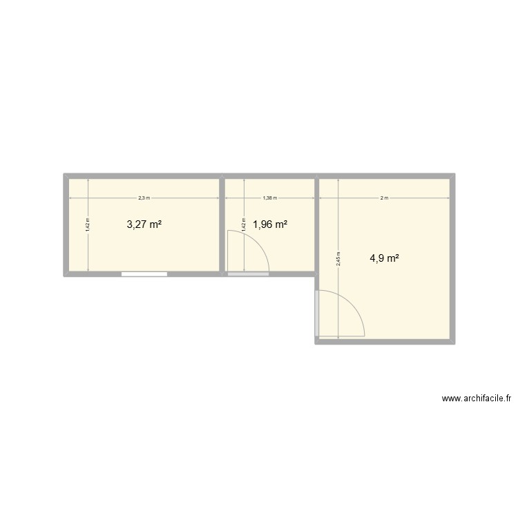 SDB Existant. Plan de 3 pièces et 10 m2