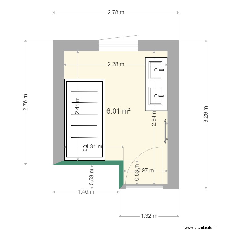 devautour. Plan de 1 pièce et 6 m2