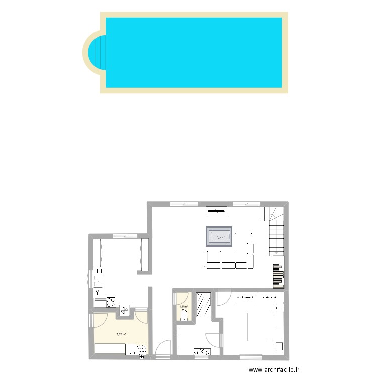 Maison Saly. Plan de 2 pièces et 9 m2