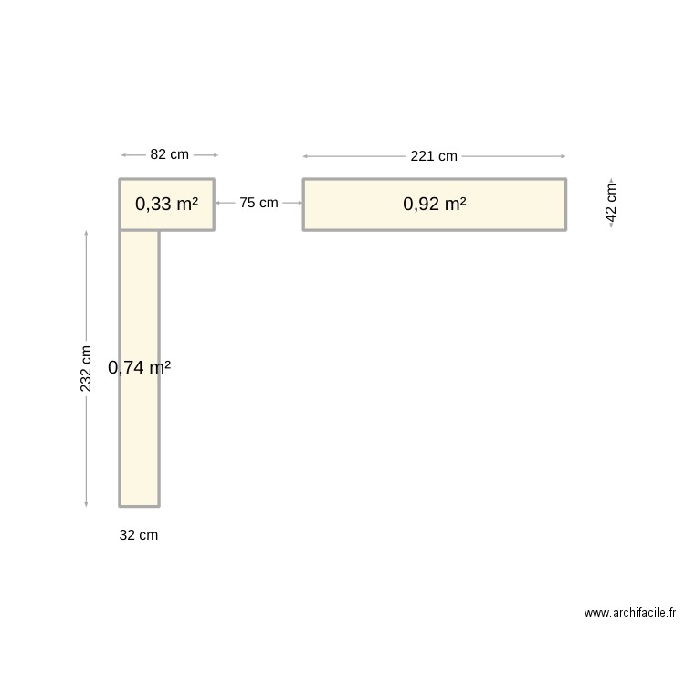 Aménagement comptoir. Plan de 3 pièces et 2 m2