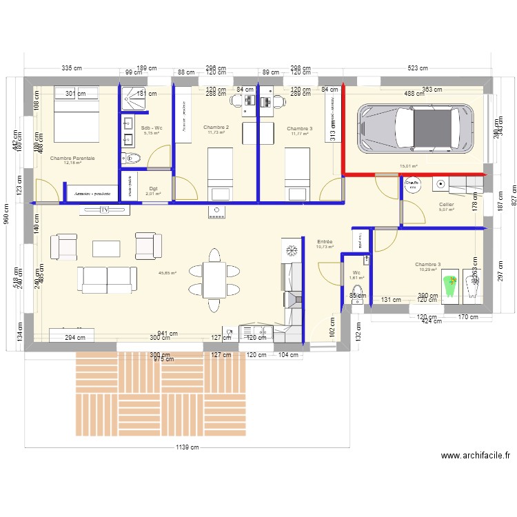 Amélie et Guillaume - Modèle ALEXIA. Plan de 11 pièces et 131 m2