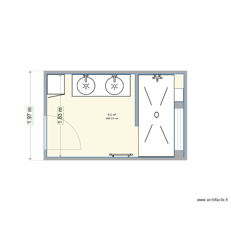 Salle de bain Montvert. Plan de 1 pièce et 5 m2