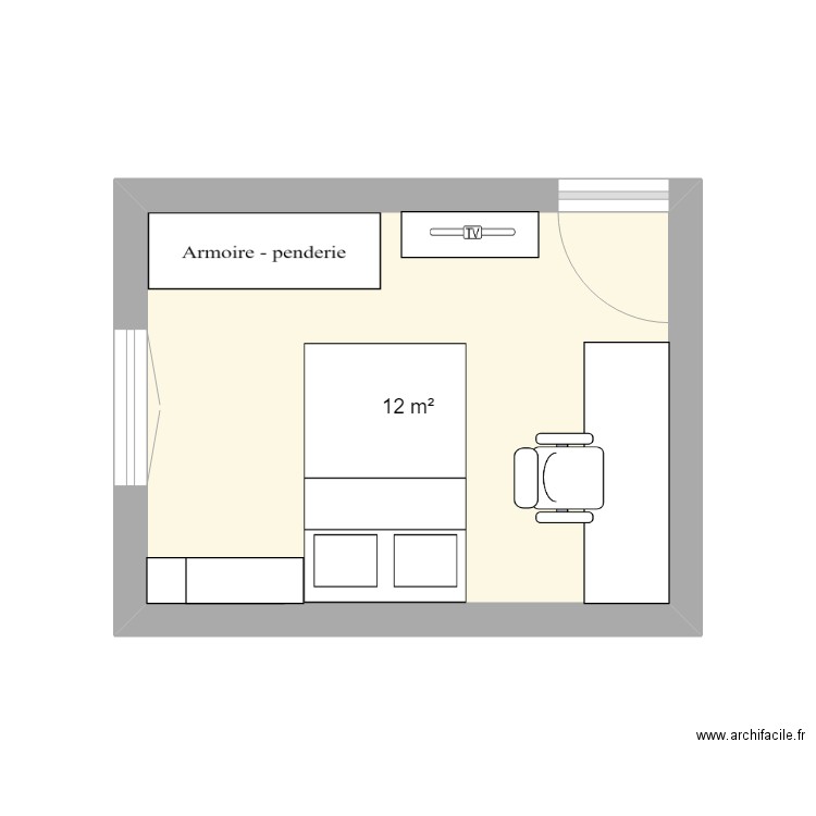 Chambre Lucas L. Plan de 1 pièce et 12 m2