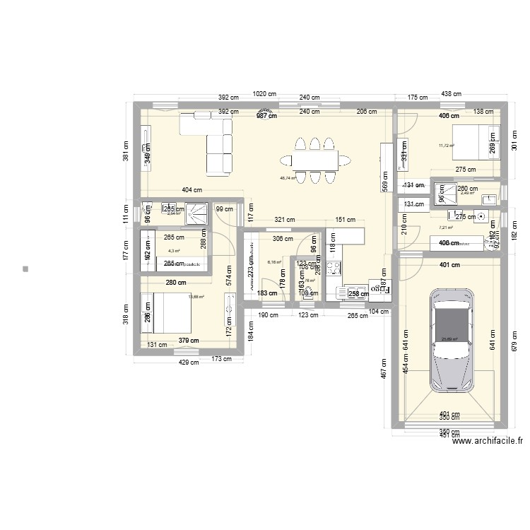 2 chambres : 100m2 + 25 m2 garage BEST. Plan de 10 pièces et 124 m2