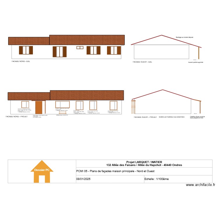 LARQUET/WATIER - Facades Nord et Ouest - détails. Plan de 0 pièce et 0 m2