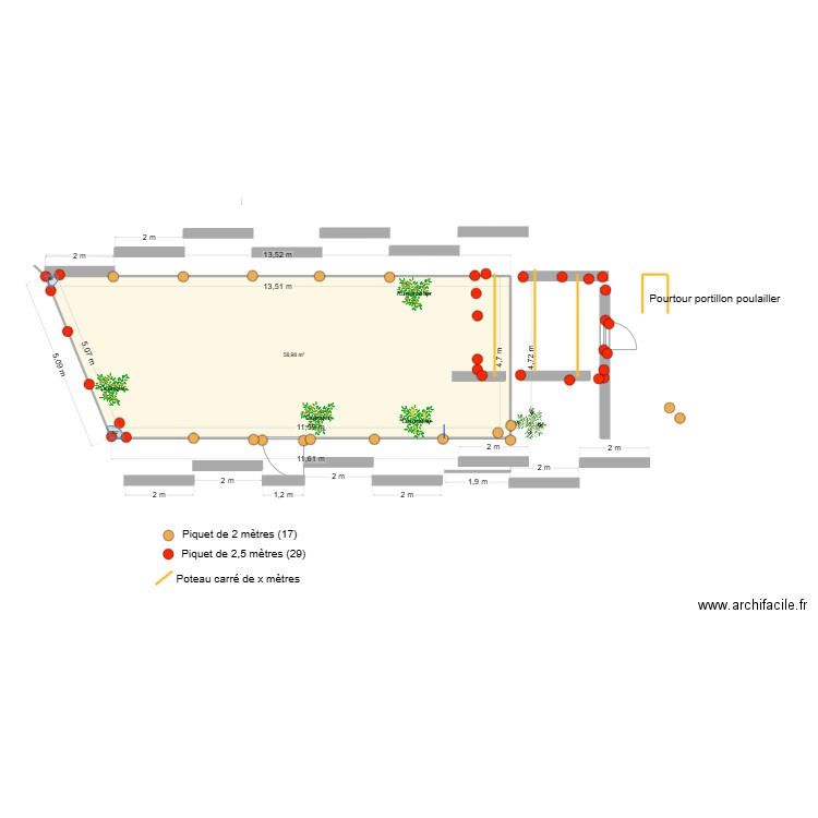 POTAGER 2025 piquets. Plan de 1 pièce et 59 m2