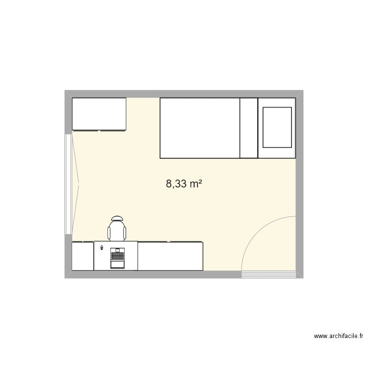 Louise . Plan de 1 pièce et 8 m2