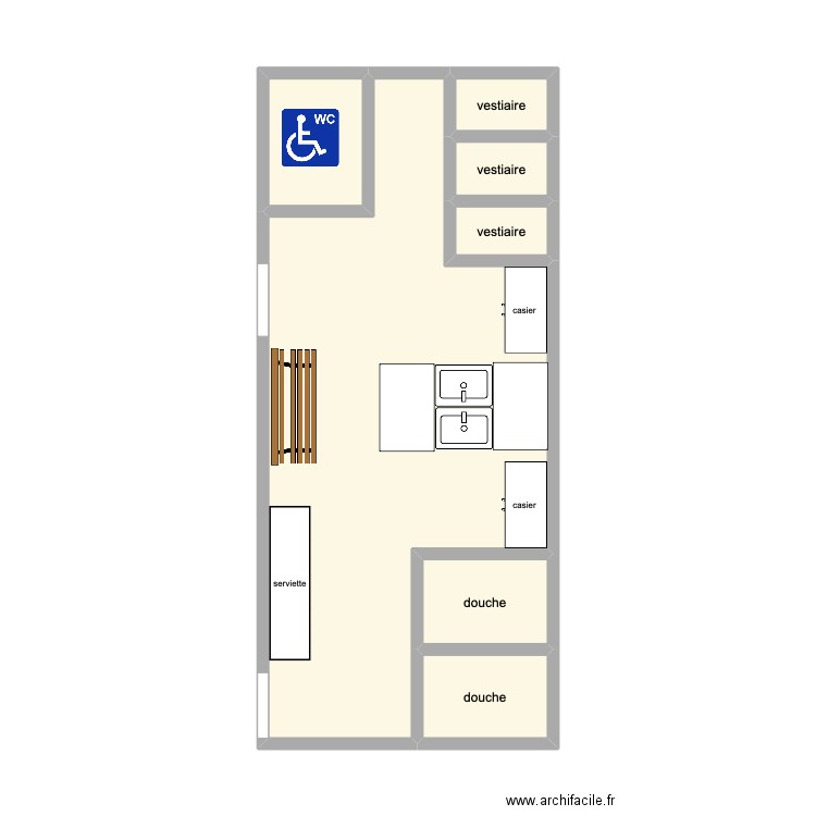 vestiaire piscine. Plan de 7 pièces et 32 m2