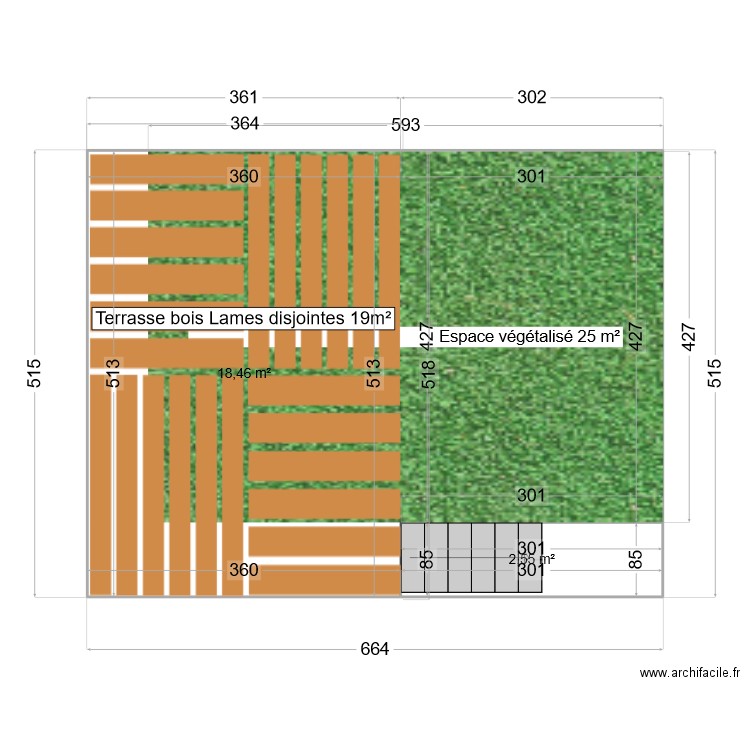 Terrasse. Plan de 3 pièces et 34 m2