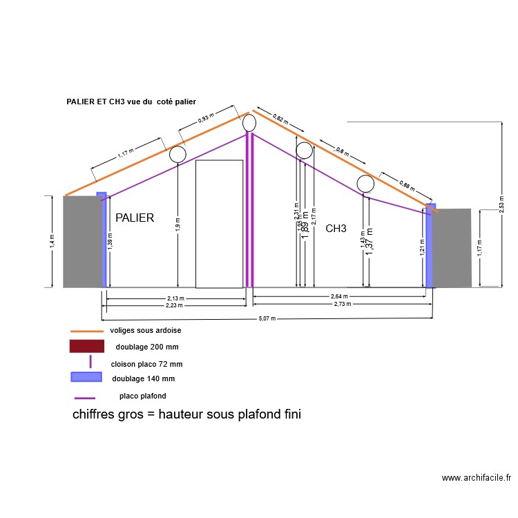 COUPE PLACO PLAFOND CH3 + palier. Plan de 0 pièce et 0 m2