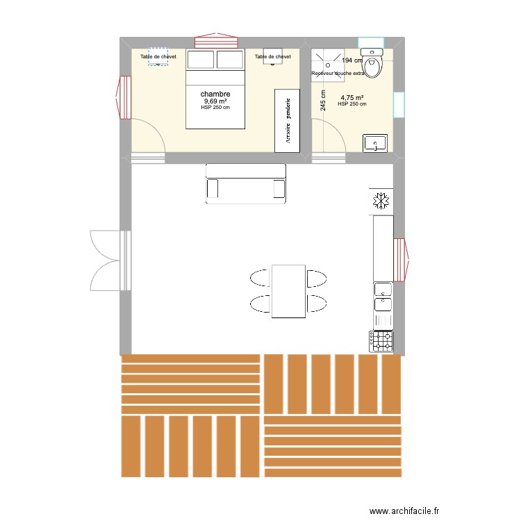 plan bungalow 2. Plan de 2 pièces et 14 m2