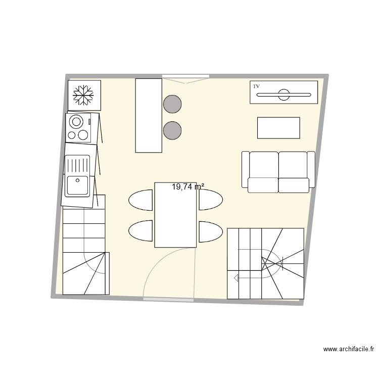 LA BICOQUE ETAGE. Plan de 1 pièce et 20 m2