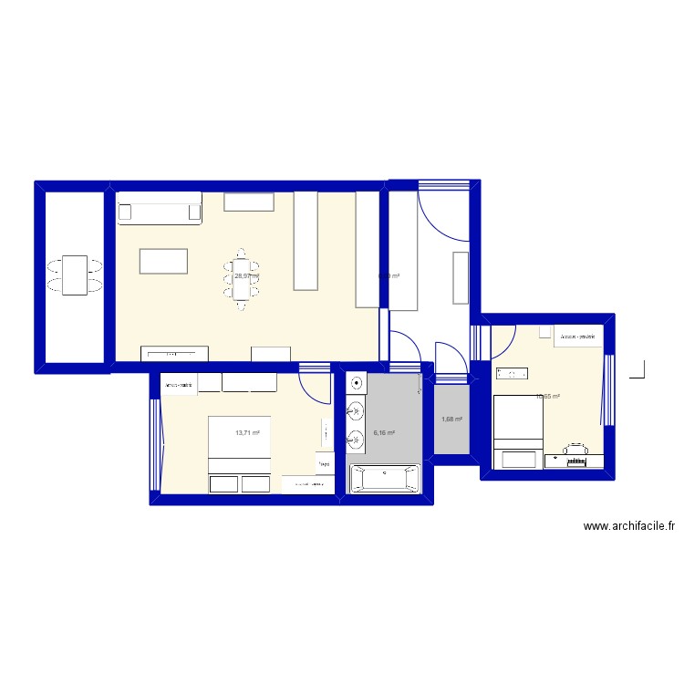 202. Plan de 6 pièces et 61 m2