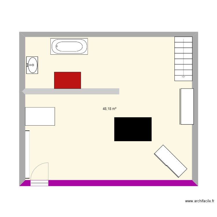 dody dog. Plan de 1 pièce et 48 m2