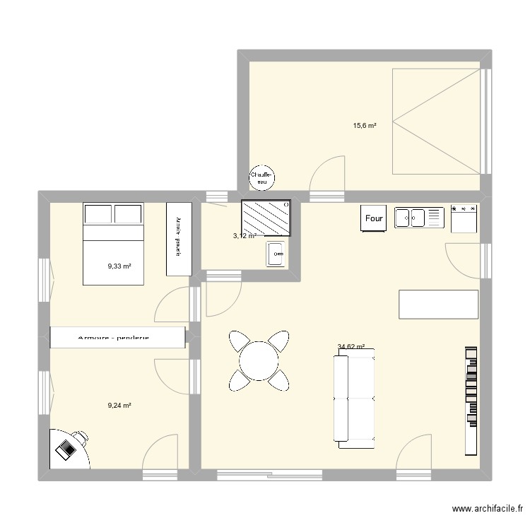 maison plain pied. Plan de 5 pièces et 72 m2