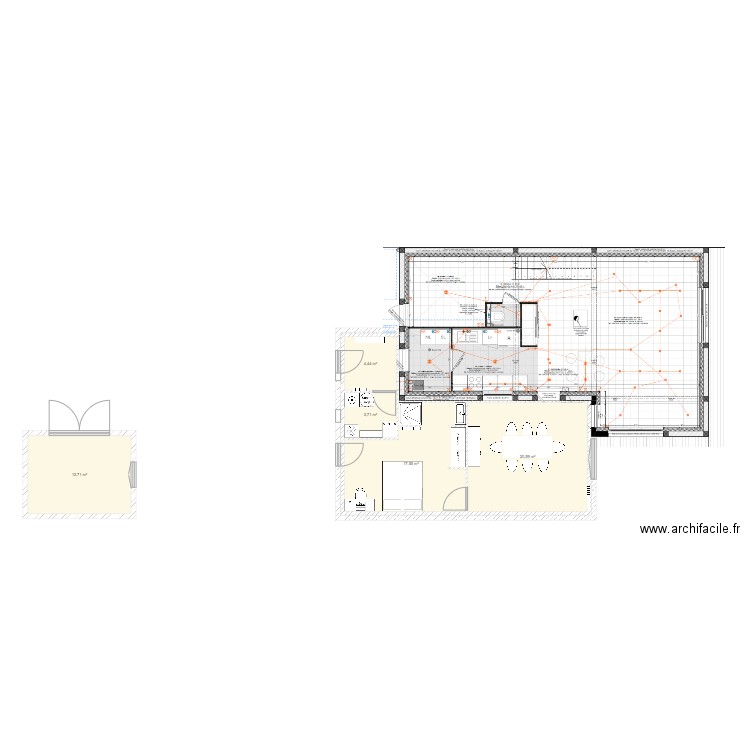 projet extension interieur. Plan de 5 pièces et 59 m2