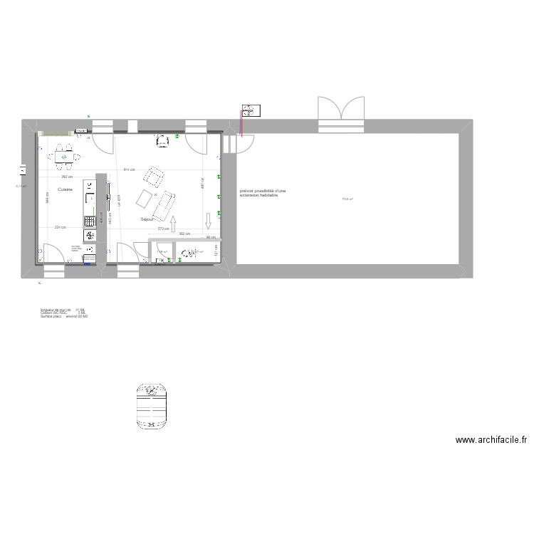 PLAN  AUX COTES meublé. Plan de 10 pièces et 111 m2