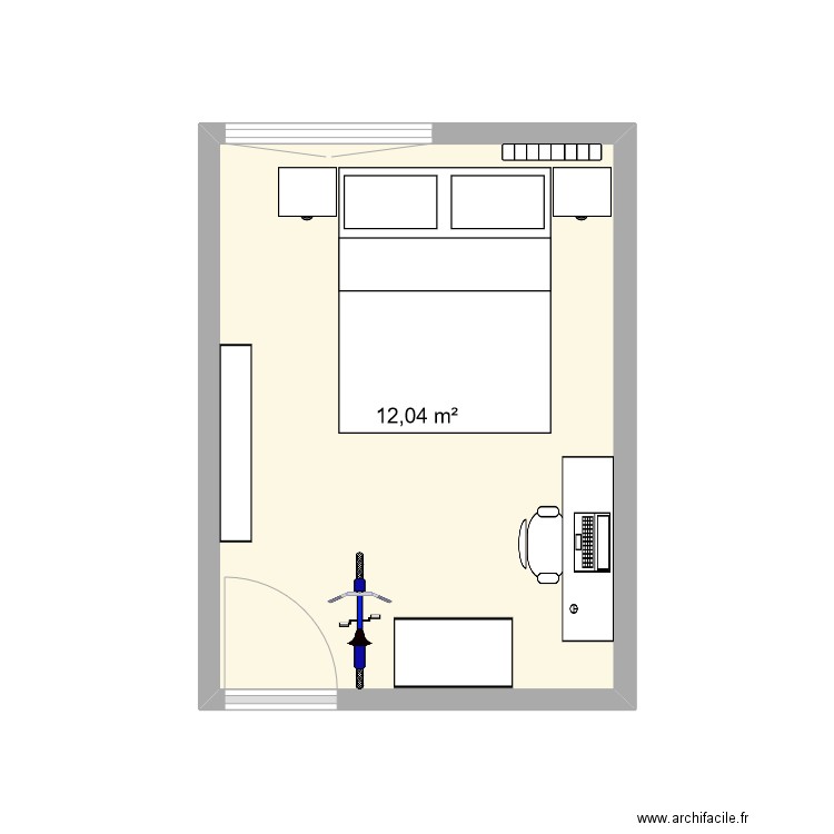 chambre 1. Plan de 1 pièce et 12 m2