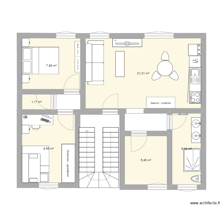 Kirchnaumen. Plan de 6 pièces et 51 m2