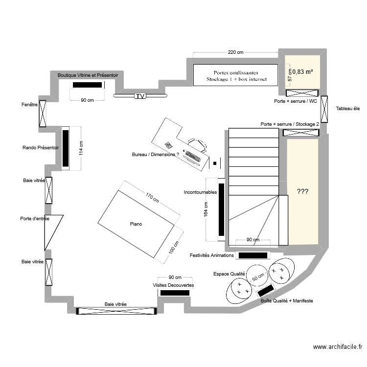 B C Etage. Plan de 2 pièces et 3 m2