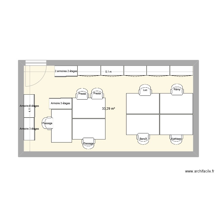 Bureau3. Plan de 1 pièce et 33 m2