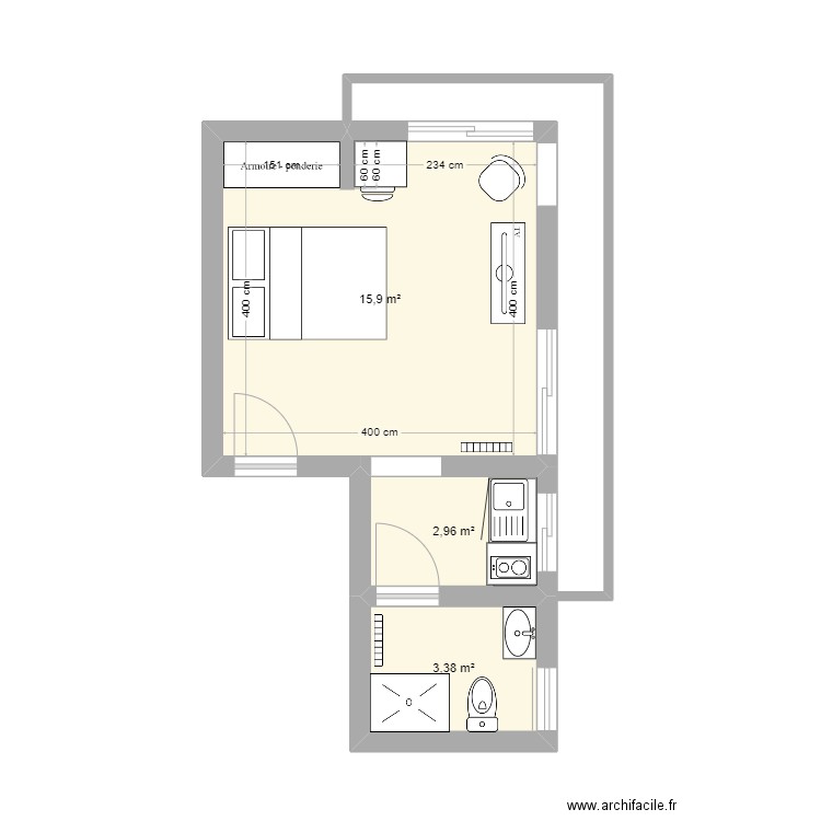 Appart Nainaine - Ker'Héol. Plan de 3 pièces et 22 m2