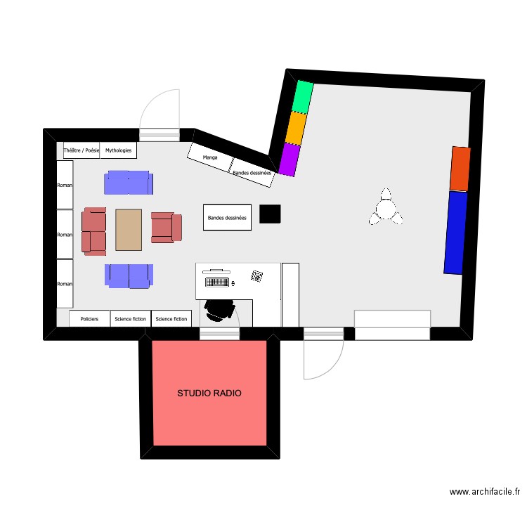 CDI fictions. Plan de 2 pièces et 40 m2