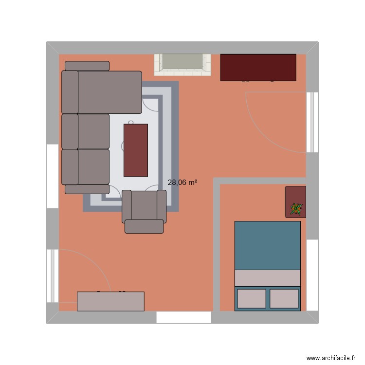 Salon. Plan de 1 pièce et 28 m2