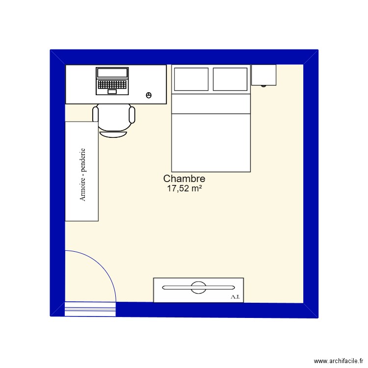 bedroom. Plan de 1 pièce et 18 m2