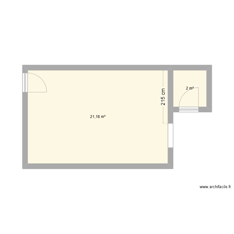 Etables version actuelle. Plan de 2 pièces et 23 m2