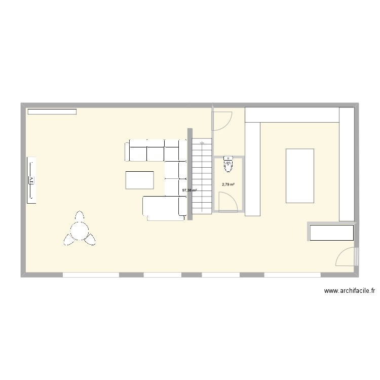 fond grand case É. Plan de 2 pièces et 103 m2