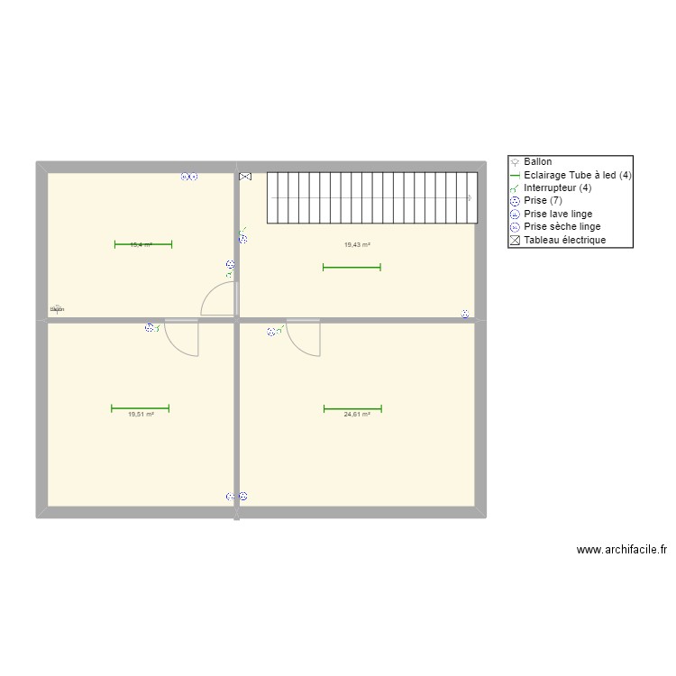 Sous Sol. Plan de 4 pièces et 79 m2