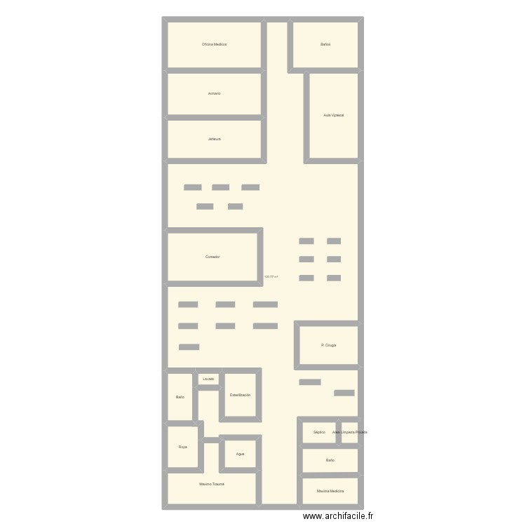 hospital. Plan de 18 pièces et 225 m2