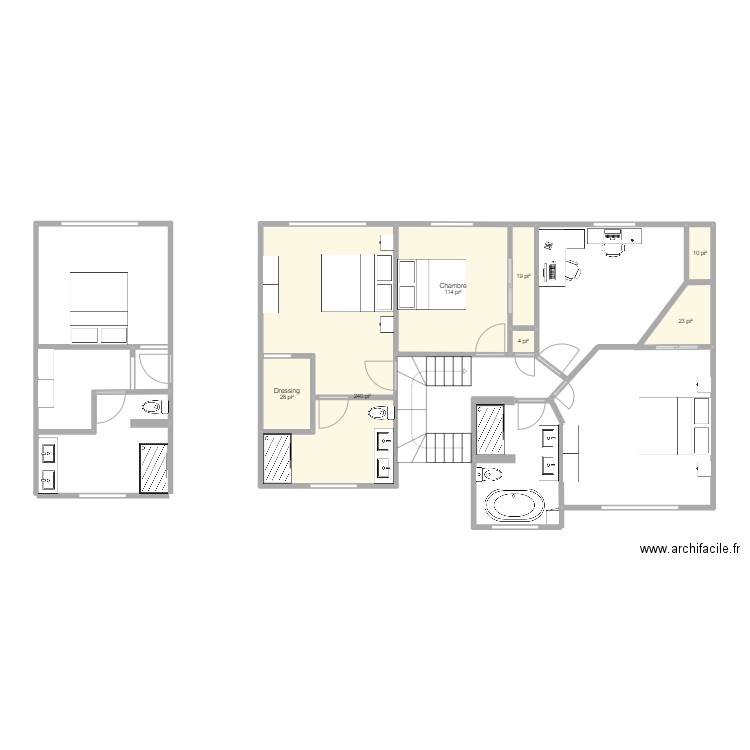 Maison 2e Étage. Plan de 7 pièces et 41 m2