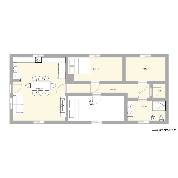 maison . Plan de 6 pièces et 60 m2